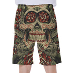 Skull And Roses Tattoo Print Men's Beach Shorts