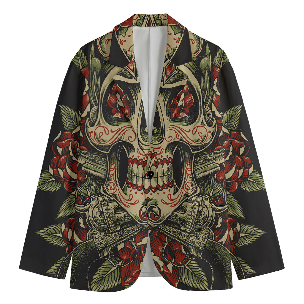 Skull And Roses Tattoo Print Men's Blazer