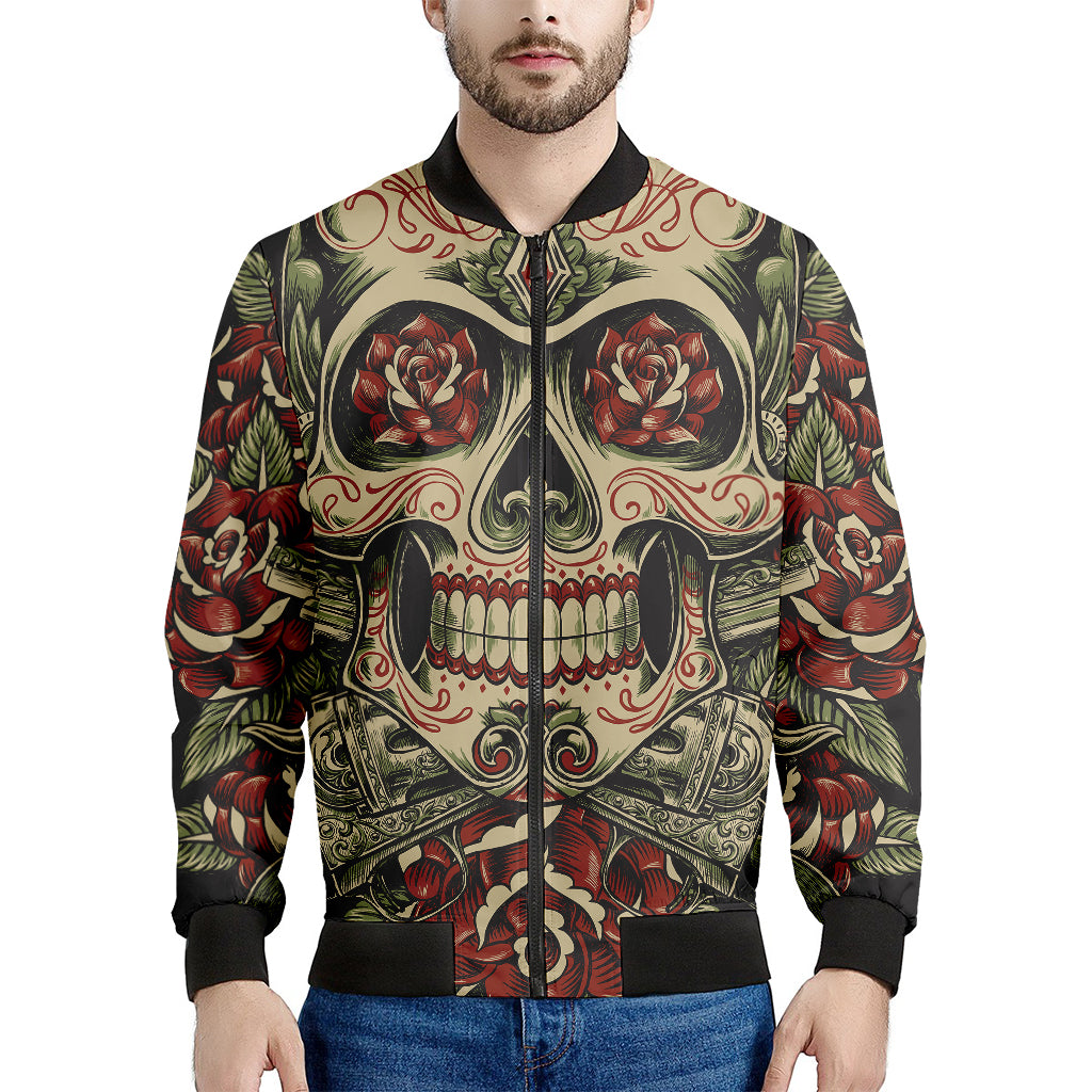 Skull And Roses Tattoo Print Men's Bomber Jacket