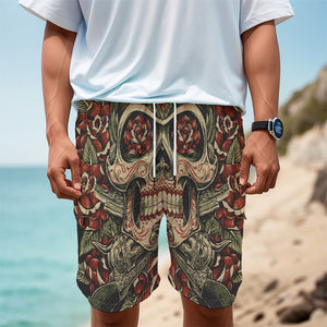 Skull And Roses Tattoo Print Men's Cargo Shorts