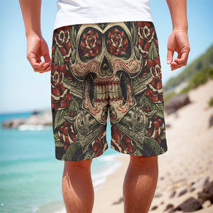 Skull And Roses Tattoo Print Men's Cargo Shorts