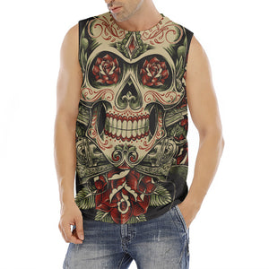 Skull And Roses Tattoo Print Men's Fitness Tank Top