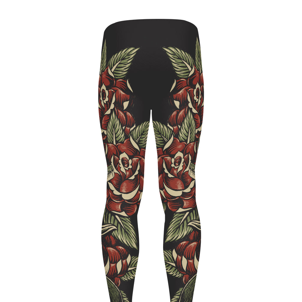 Skull And Roses Tattoo Print Men's leggings