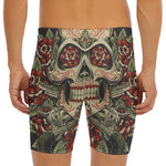 Skull And Roses Tattoo Print Men's Long Boxer Briefs