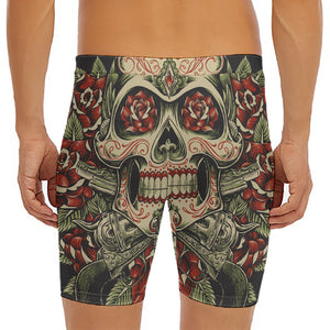 Skull And Roses Tattoo Print Men's Long Boxer Briefs