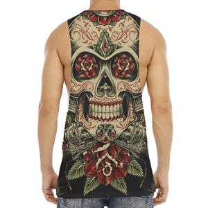 Skull And Roses Tattoo Print Men's Muscle Tank Top