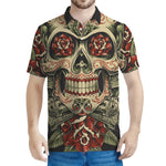 Skull And Roses Tattoo Print Men's Polo Shirt