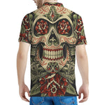 Skull And Roses Tattoo Print Men's Polo Shirt