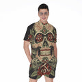 Skull And Roses Tattoo Print Men's Romper