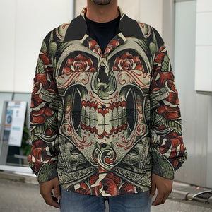 Skull And Roses Tattoo Print Men's Shirt Jacket