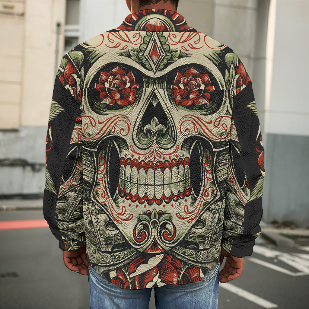 Skull And Roses Tattoo Print Men's Shirt Jacket