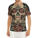 Skull And Roses Tattoo Print Men's Short Sleeve Rash Guard