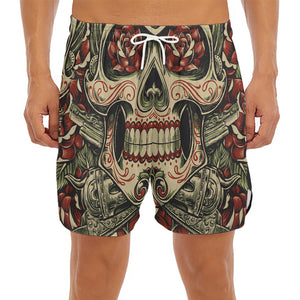 Skull And Roses Tattoo Print Men's Split Running Shorts