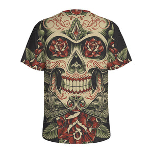 Skull And Roses Tattoo Print Men's Sports T-Shirt