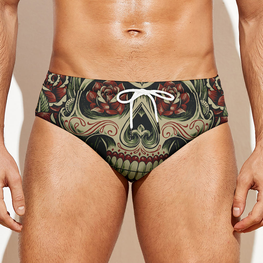 Skull And Roses Tattoo Print Men's Swim Briefs