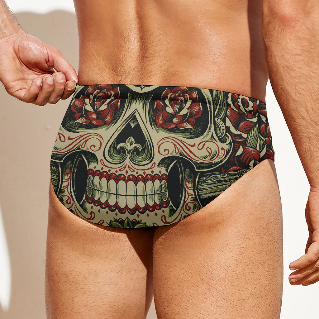 Skull And Roses Tattoo Print Men's Swim Briefs