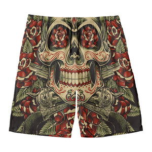 Skull And Roses Tattoo Print Men's Swim Trunks