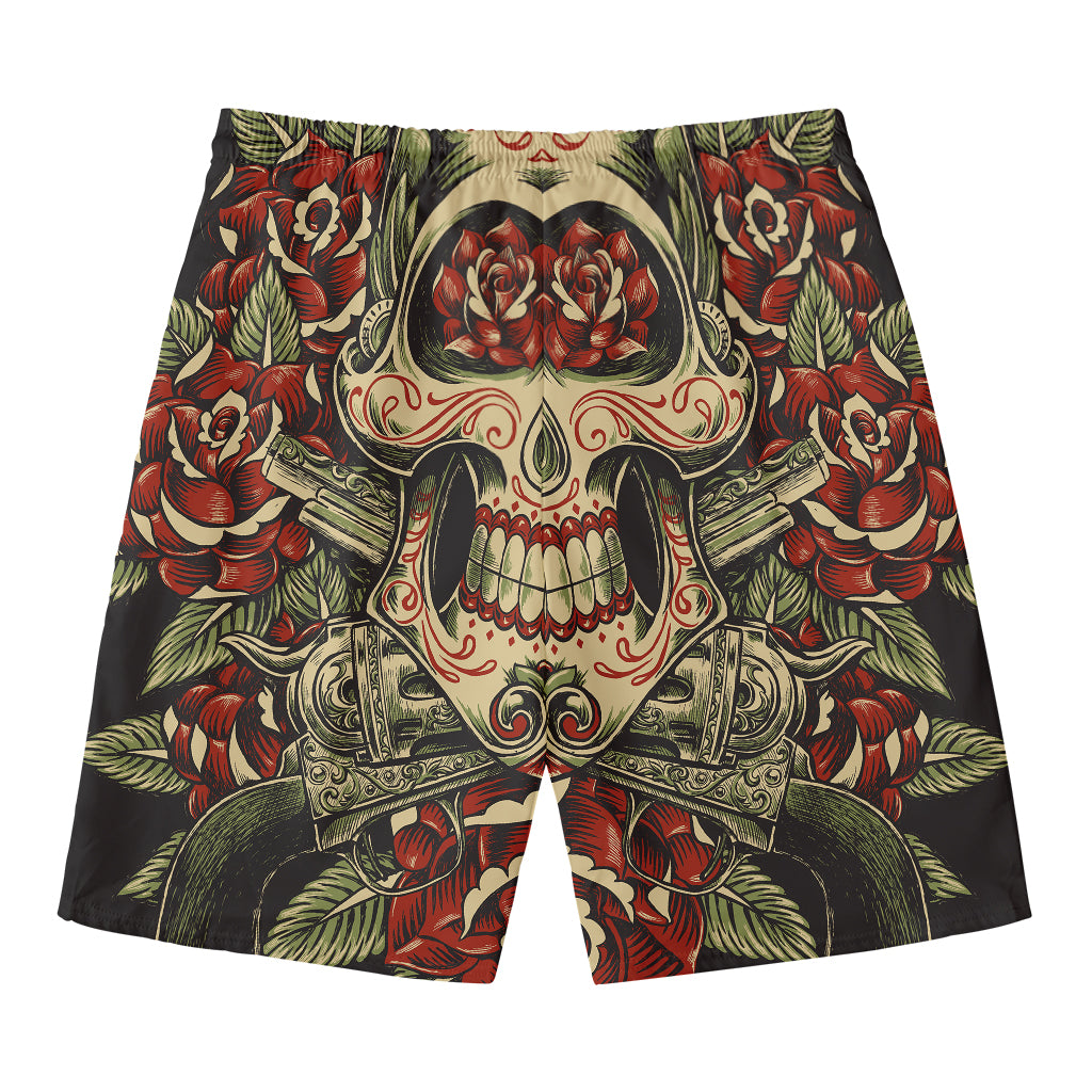 Skull And Roses Tattoo Print Men's Swim Trunks