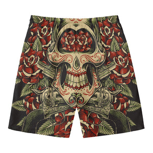 Skull And Roses Tattoo Print Men's Swim Trunks