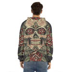 Skull And Roses Tattoo Print Men's Velvet Pullover Hoodie