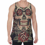 Skull And Roses Tattoo Print Men's Velvet Tank Top