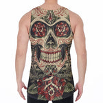 Skull And Roses Tattoo Print Men's Velvet Tank Top