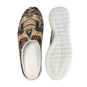 Skull And Roses Tattoo Print Mesh Casual Shoes