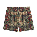 Skull And Roses Tattoo Print Mesh Shorts