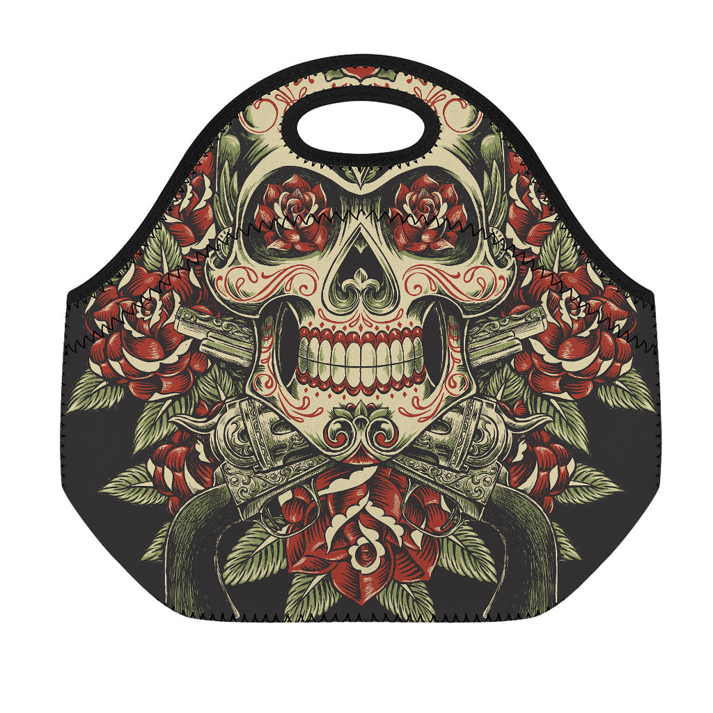 Skull And Roses Tattoo Print Neoprene Lunch Bag