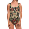 Skull And Roses Tattoo Print One Piece Swimsuit