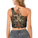 Skull And Roses Tattoo Print One Shoulder Crop Top
