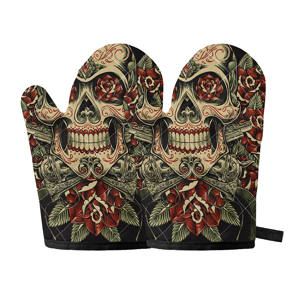 Skull And Roses Tattoo Print Oven Mitts