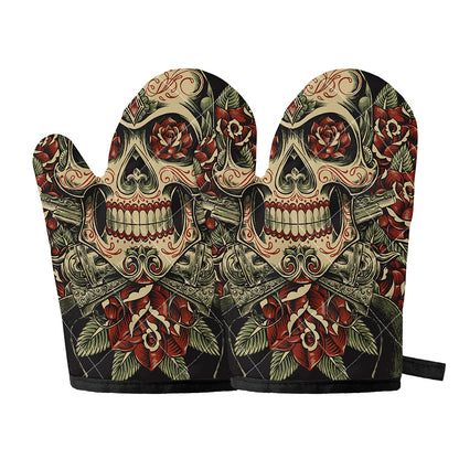 Skull And Roses Tattoo Print Oven Mitts