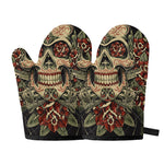 Skull And Roses Tattoo Print Oven Mitts