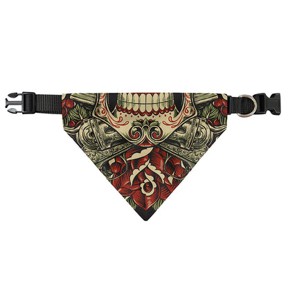 Skull And Roses Tattoo Print Over The Collar Dog Bandana