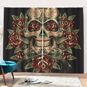 Skull And Roses Tattoo Print Pencil Pleat Curtains