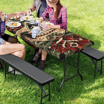 Skull And Roses Tattoo Print Picnic Table Cover