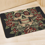 Skull And Roses Tattoo Print Polyester Doormat