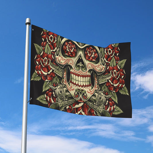 Skull And Roses Tattoo Print Polyester Flag
