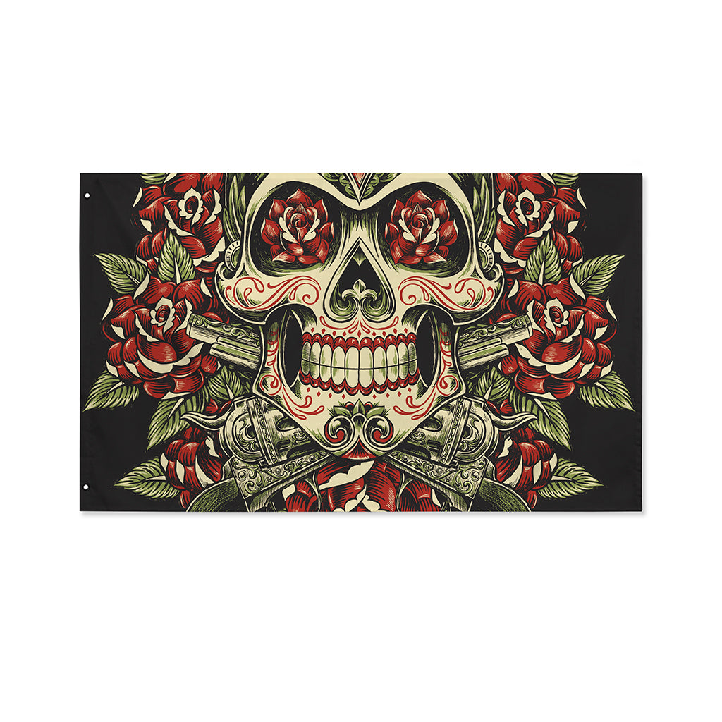 Skull And Roses Tattoo Print Polyester Flag