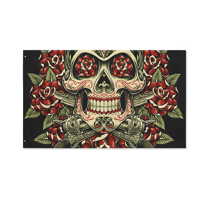 Skull And Roses Tattoo Print Polyester Flag