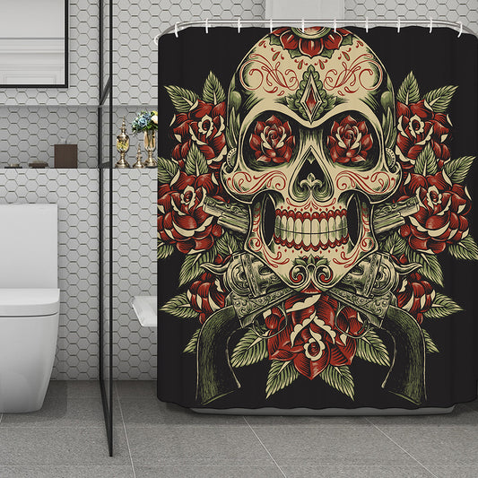 Skull And Roses Tattoo Print Polyester Shower Curtain