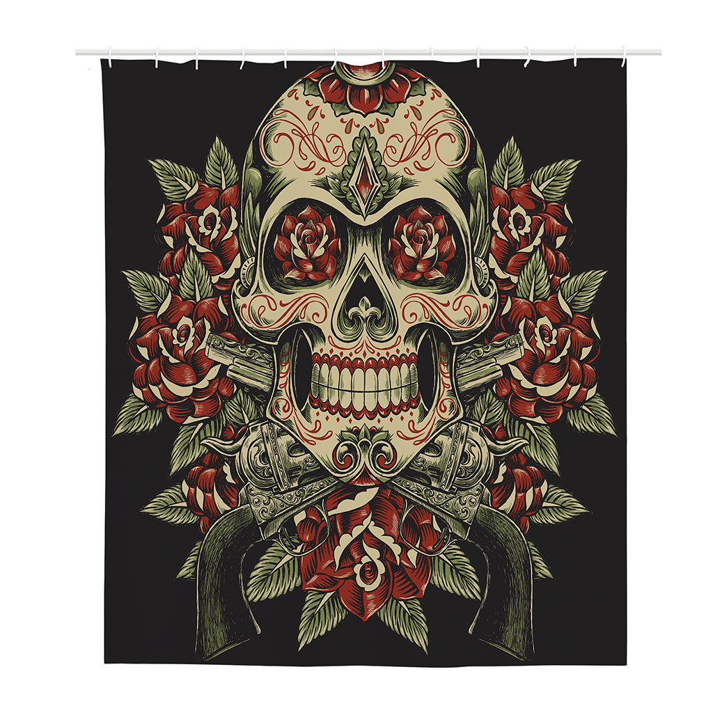 Skull And Roses Tattoo Print Polyester Shower Curtain