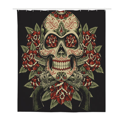 Skull And Roses Tattoo Print Polyester Shower Curtain