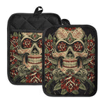 Skull And Roses Tattoo Print Pot Holders With Pocket