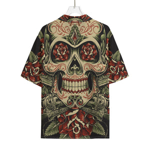 Skull And Roses Tattoo Print Rayon Hawaiian Shirt