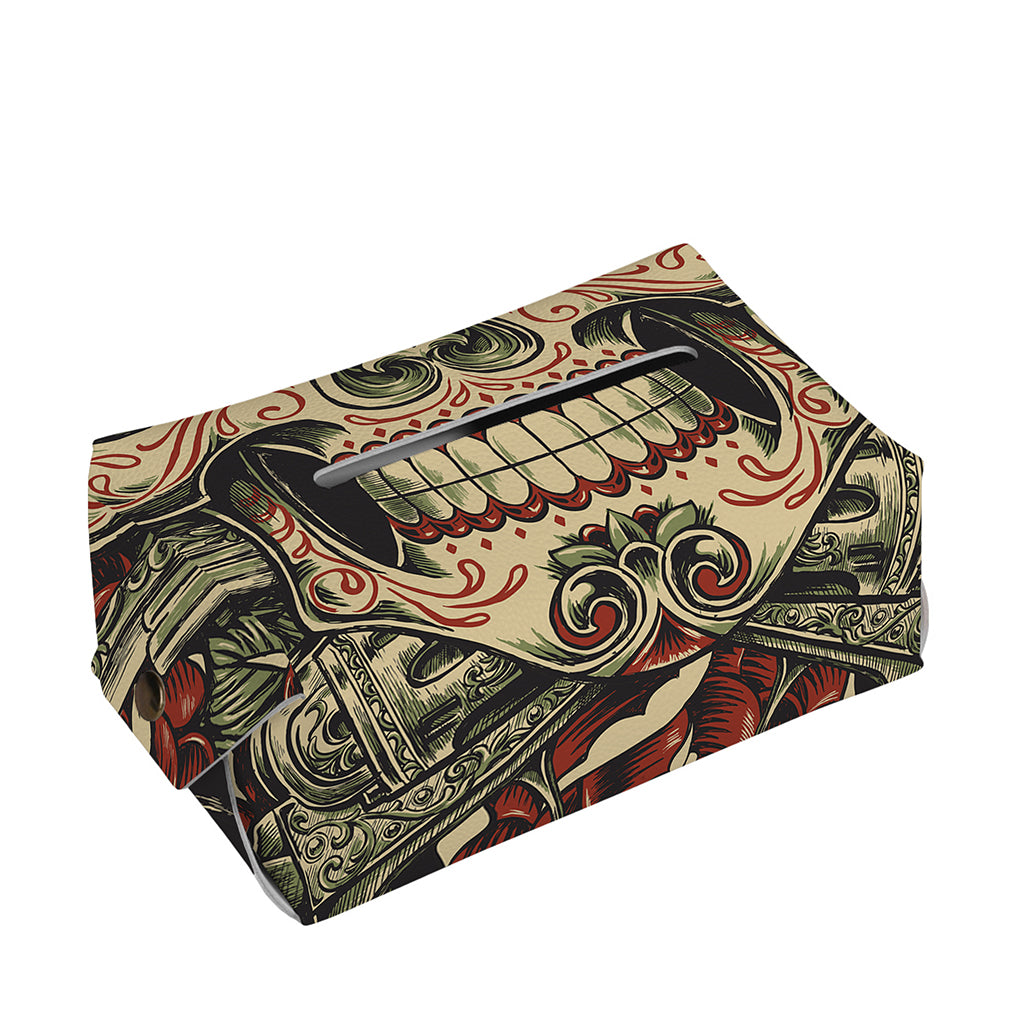 Skull And Roses Tattoo Print Rectangle Tissue Box Cover