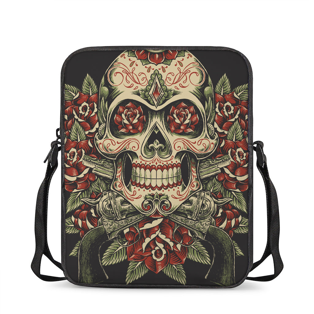 Skull And Roses Tattoo Print Rectangular Crossbody Bag