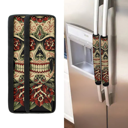 Skull And Roses Tattoo Print Refrigerator Handle Covers