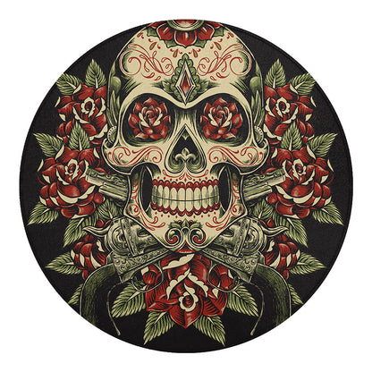 Skull And Roses Tattoo Print Round Blanket